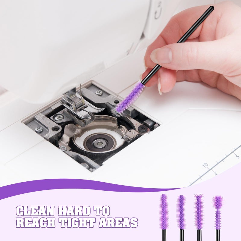 Rimcereal 20 Pcs Nook And Cranny Sewing Machine Cleaning Brushes For Quilting Supplies Reusable Silicone Dense Bristles Cleaning Brushes For Sewing Machine Internal And Spool Area(Black, Purple) - Image 4